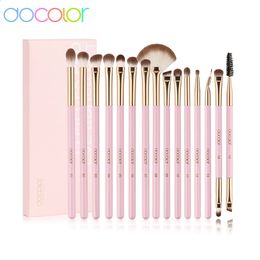 Docolor Pink 15pcs Cepillos de maquillaje Juego de sombra de ojos delineador de ojos Cejas cejas de cejas Beauty Beauting Herramientas Maquiagem 240327