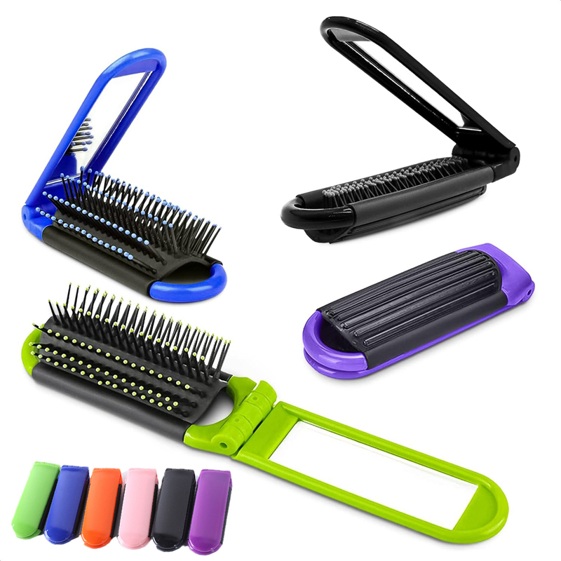 Folding Hair Brush Portable Hair Comb with Mirror Massage Hair Brush Compact Hair Styling Tools For hairs Thick Curly Pocket HairBrush