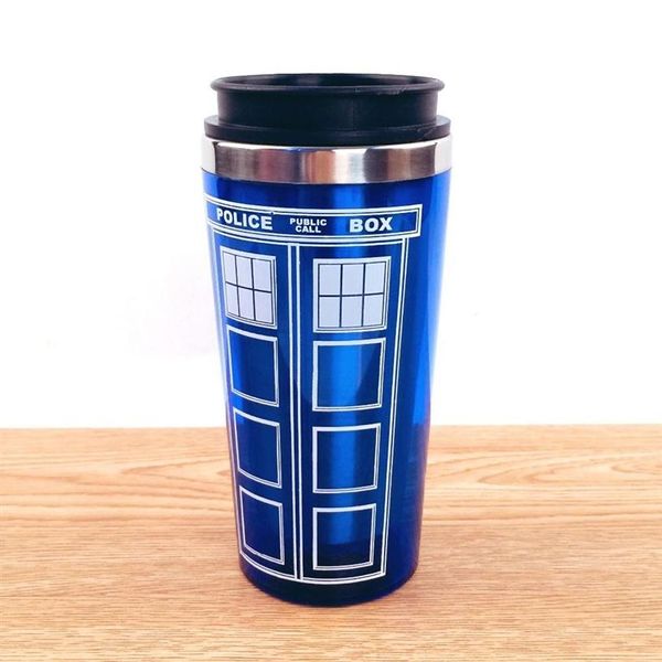 Docteur Dr Who Tardis tasse à café en acier inoxydable intérieur Thermos tasse Thermomug Thermocup 450ml qualité 201109187h