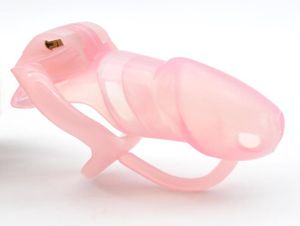 Docteur Mona Lisa - La nouvelle cage en silicone souple rose pour homme avec dispositif de ceinture à anneau en résine fixe Kit transparent Bondage SM Toys8876893