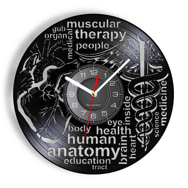 Médecin Infirmière Caducée Médical Disque Vinyle Horloge Murale Clinique Artisanat Décor Design Moderne Horloge Montre Murale Infirmière Praticien Cadeau H1230