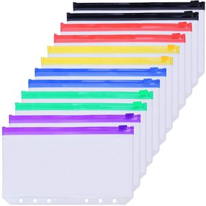 Documentaanvraag Bindmiddelzakken A6 Size 6 Gaten Zipperbinders Zakmappen voor 6-ring Notebook Binder Losse Leaf Waterdichte PVC Pouched Bags Multicolor