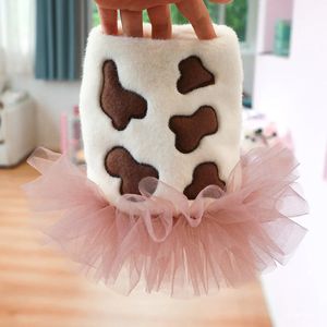 Ropa para perros 1 pieza de ropa para mascotas Gato Otoño e invierno Grueso Cálido Blanco Piel de vaca Princesa Vestido rosa Adecuado para perros pequeños y medianos 231206