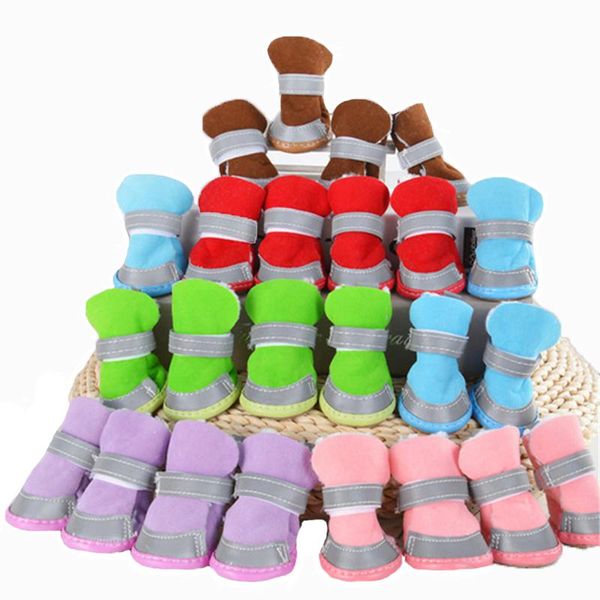 Vêtements pour chiens 1 ensemble 4 pièces pensez bottes de neige hiver Wram chaussures pour animaux de compagnie anti-dérapant chiot chat coton baskets marche fantaisie habiller