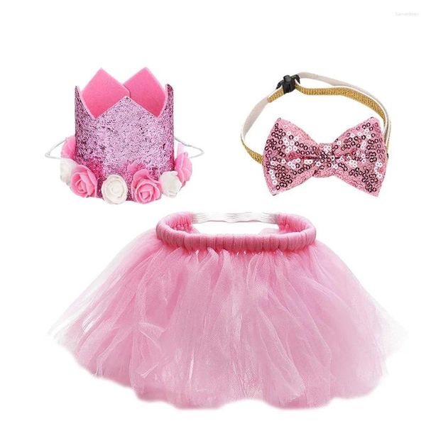 Vêtements de chien 1 ensemble costume d'anniversaire avec arc de couronne et robe fille jupe tenue robes chiot fête fournitures accessoires pour