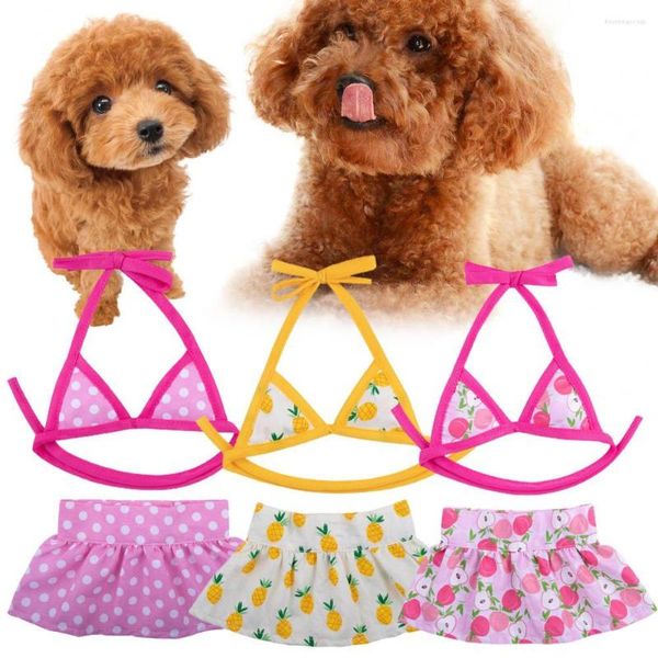 Ropa para perros 1 set Cinta de sujeción Mano de obra fina Vestir Bikini con temática de verano Perros pequeños Trajes de baño Pet Poshoot