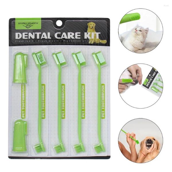 Ropa para perros 1 Cepillo de dientes de limpieza de dedos Doble: para suministros de cuidado de gatos