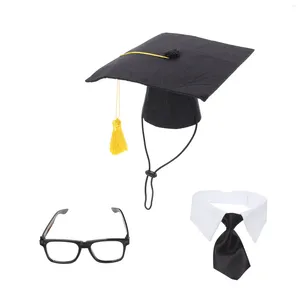 Vêtements pour chiens 1 ensemble de casquette de graduation avec nœud papillon et chapeau bandana accessoire de costume de pompon jaune (noir)