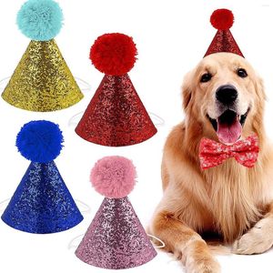 Hondenkleding 1 Set Hoofdkleding Pet Verjaardagshoeden Tie Glitter Star Decor Parpy Party Party Costume Cat Hat Accessoire