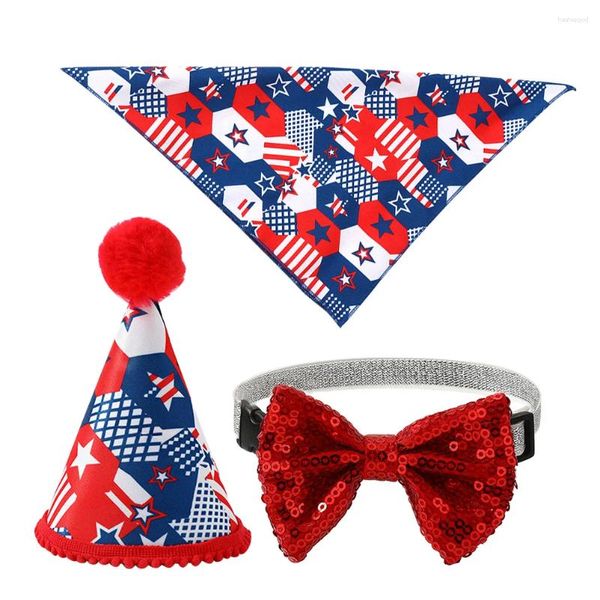 Vêtements pour chiens 1 ensemble de chapeau bandana noeud 4 juillet drapeau américain triangle bavoir écharpe