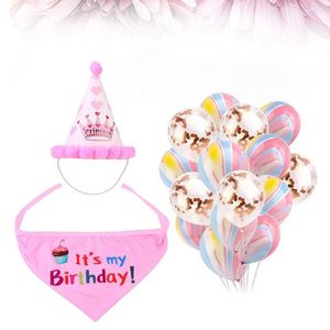 Ropa para perros 1 set mascota adorable sombrero de tejido de saliva globos de látex suministros de fiesta de cumpleaños para cachorros (nubes de babero rosa)