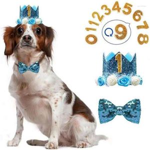 Hondenkleding 1 Set Pet Birthday Hat Lovely Gedrukte pull vlag sjaals vlinder stropdas feestkraag mooie prachtige kostuumaccessoires
