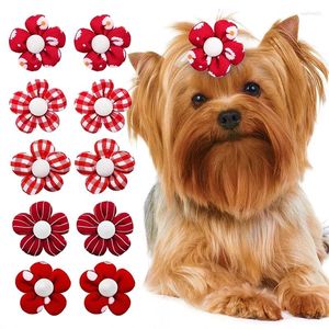 Hondenkleding 10/20 stks Bloemhaar Bow Red kleur Pet Zonnebloem BOWS BUWNERBANDEN VOOR PUPPY KLEINE HONDEN Zorg voorraden Perros Accesorios