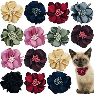 Vêtements de chien 100pcs fleur bowties collier décoration toilettage pour petits chiens en vrac animaux chat accessoires de nœuds coulissants