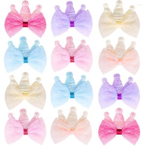 Vêtements de chien 100pcs dentelle noeuds papillon pince à cheveux princesse couronne diverses couleurs de rêve accessoires pour moyen petit chat fournitures