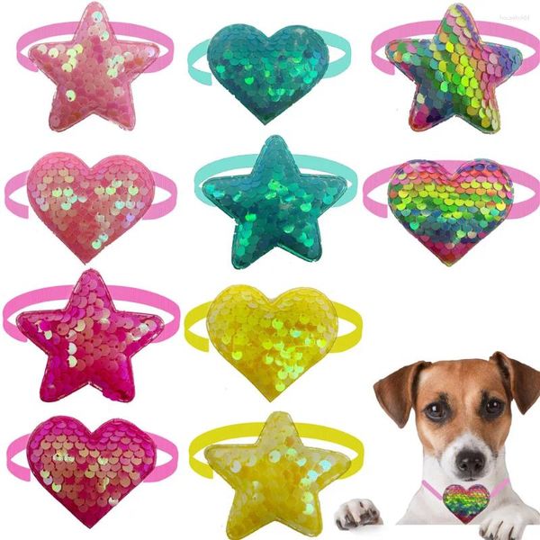 Vêtements de chien 100pcs Sequin Star Style Pet Bow Ties Small Bowties Cat Cat Bows Loving Heart Neckties For Dogs Grooming