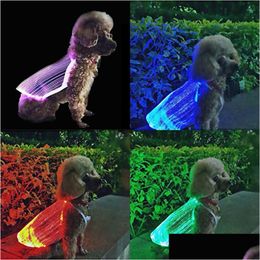 Hondenkleding 100 stuks Teddy Hondenkleding 2 kleuren 4 maten Led gloeiende kat Hond-kleding USB oplaadbaar Kleurf Anti-verloren Lichtgevend huisdier Supp Dhlib