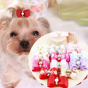 Ropa para perros 10 unids Arcos para el cabello Aseo para mascotas Cachorro Gato Bowknot Clips Accesorios de banda de goma Colores mezclados