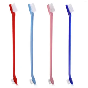 Ropa para perros 12 unids Gato de doble cabeza y mango de dedo Cepillos de dientes Pasta de dientes para perros Gatos La mayoría de las mascotas (luz azul roja)