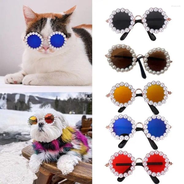 Vêtements de chien 1 paire de lunettes de soleil de chat Pearl Glaesses Lunettes pour animaux de compagnie Fashion Pos Props Accessoires Belle Eye Wear Fournitures