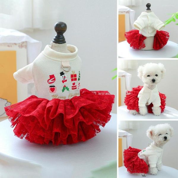 Ropa para perros 1pc vestido de mascota de Navidad exquisito bordado mullido duradero suave princesa vestidos para perros pequeños