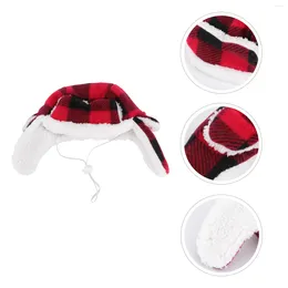 Ropa para perros 1pc Perros de raza grande Boina A prueba de viento Casual Invierno Sombrero cálido (Negro Rojo)