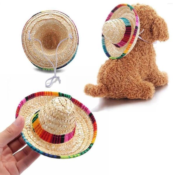 Appareils pour chiens 1pc mini chiens de compagnie Mexican Paille Sombrero Cat Soleil coloré Hawaii Accessoires de plage Costume Costume Party X0R0