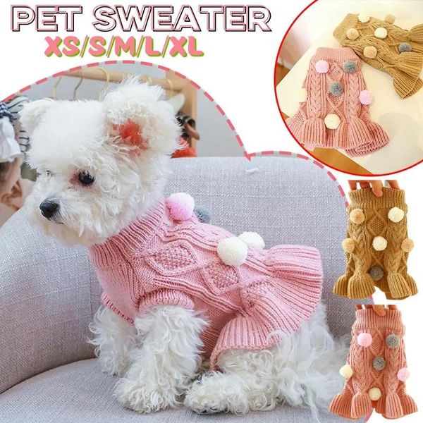 Ropa para perros 1 unid mascota otoño e invierno engrosado cálido rosa café bola de punto suéter vestido para perros pequeños medianos