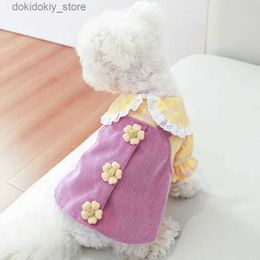 Vêtements pour chiens 1pc pour animaux de compagnie de chat sprin / été mince jaune violet épissé collier de princesse robe princesse adaptée aux petites et moyennes Dos L49