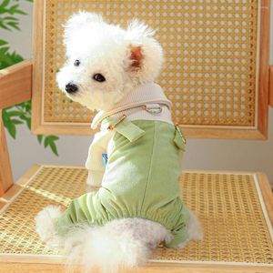 Vêtements pour chiens 1PC Pet printemps et automne sangle pantalon vert quatre pattes avec bouton de corde de traction pour petits chiens moyens