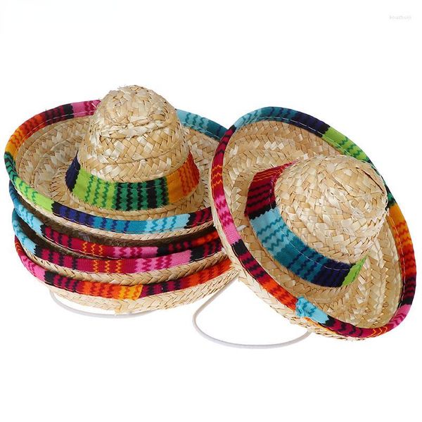 Vêtements pour chiens 1 pièces Mini chiens de compagnie chapeau de paille Sombrero chat soleil plage chapeaux de fête Style hawaïen mexicain pour fournitures amusantes