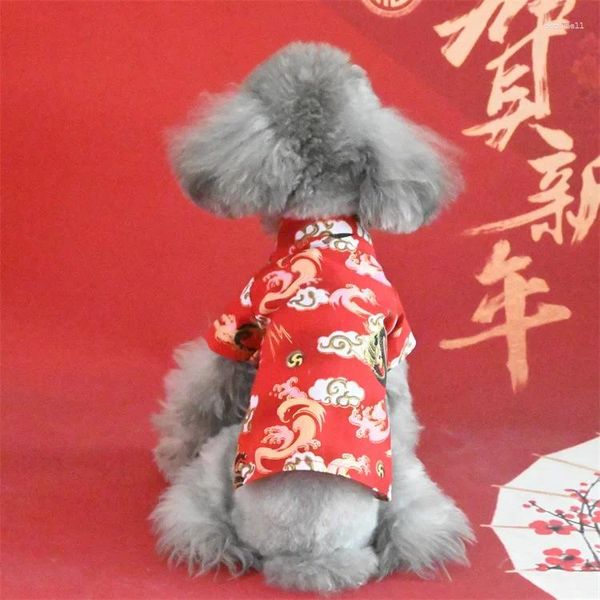 Ropa para perros 1 unids rojo estilo chino traje de mascota año dragón impresión camisa moda gato tang traje abrigo viejo ropa tradicional