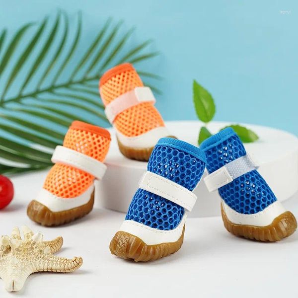 Ropa para perros 2/4pcs Pet Summer Hollow Puppy Teddy Shoes Malla transpirable para botas pequeñas Cat