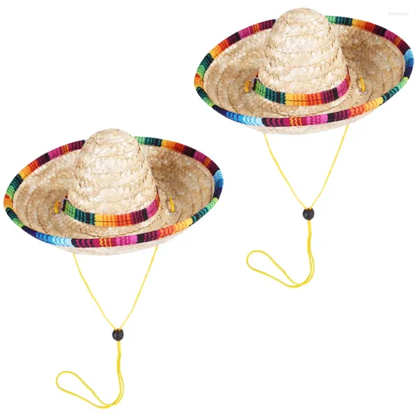 Vestuário para cães 2 PCS Decoração Sombrero Mexicano Chapéus de Palha Resistente ao Desgaste Pet Decorativo Filhote de Cachorro Fornecimento Doméstico