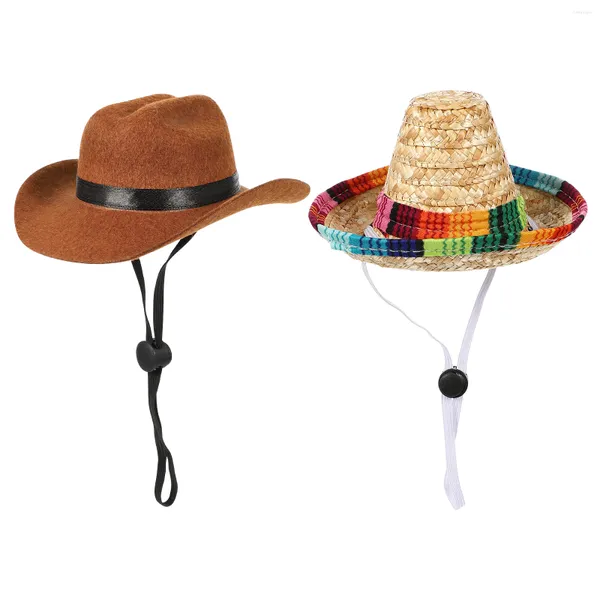 Ropa para perros 2 PCS Sombrero de mezclilla Perros Use decoraciones de vaquero Accesorios Paja Sombreros para mascotas Gatos Joyería Pequeña