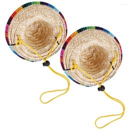 Hondenkleding 2 PCS Mexicaanse Sombrero Visor Accessoires Pet Straw geweven hoed Hoeden Cosplay Wide Brim Supply Costume Decoratieve Cinco Mayo