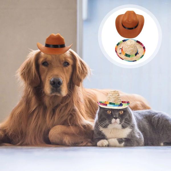 Ropa para perros 2 PCS Pet Hat Fiest Party Headwear Decorative Teldress: Accesorio de aderezo de paja