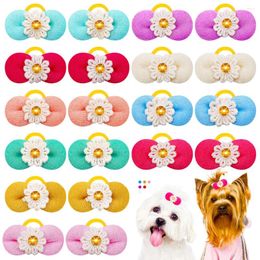 Vêtements de chien 20/30pcs arcs de cheveux chien bowknot diomand décoré mignon bonbons couleur arc bandes de caoutchouc animal de compagnie pour fournisseur