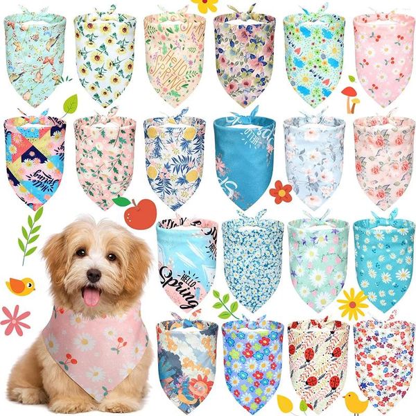 Ropa para perros Paquete de 20 pañuelos florales Flor de primavera Triángulo para mascotas Bufanda Daisy Rose Pañuelo ajustable para perros y gatos