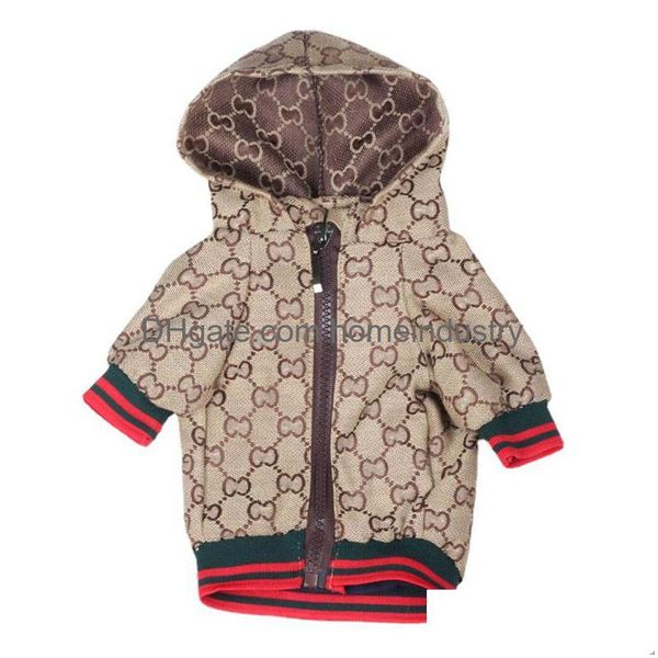 Vêtements de chien 2022 Noël Automne Hiver Sweat à capuche chaud Vestes pour designers imprimés Vêtements pour animaux de compagnie Fermeture à glissière à capuche Belle Bldog Corky Cat Pr Dh0Yu