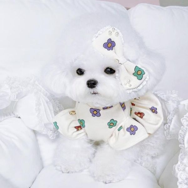 Vêtements de chien 2023 Vêtements de printemps et d'été Mignonne petite robe à fleurs Pet Ventiler Chiot Teddy Fadou Princesse Jupe XS-XL