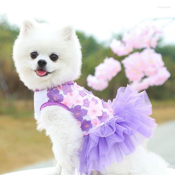 Vêtements pour chiens 2023 vente d'été douce robe de princesse chiot jupe chat vêtements pêche fleur maille Pet Chihuahua York robes de mariée
