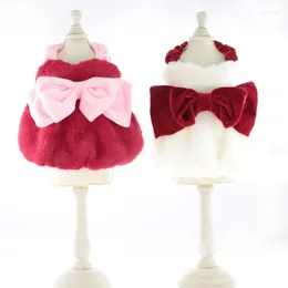 Vêtements pour chiens 2024 Vêtements de Noël Big Bowknot Robe Pet Kawaii pour les petits chiens Puppy rouge chaud hivernal