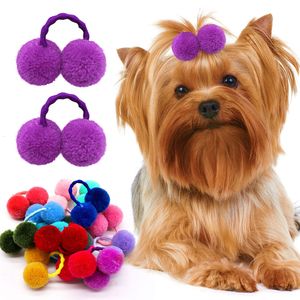 Dog Apparel 2030PCS Fashion Pet Hair Accessories Colourful Plush Ball Shape Pets Grooming Bows Products for Medium Small Cats Supplies 230829