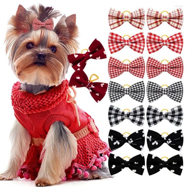 Ropa para perros 20 unids moda mascota arcos pelo a cuadros para bandas de goma cachorro gato tocado bowknot accesorios perros pequeños