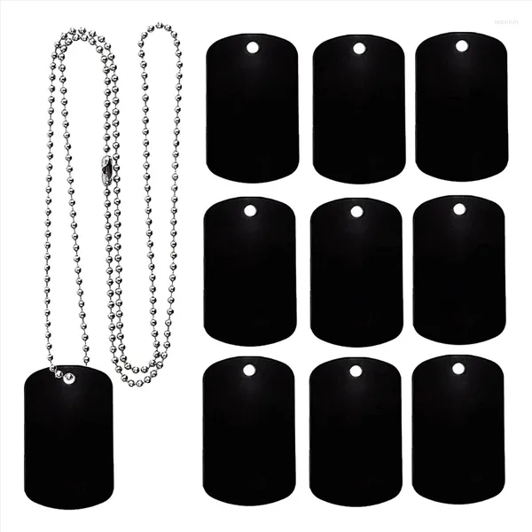 Ropa para perros Paquete de 25 etiquetas en blanco de aluminio para grabado láser con cadena de bolas de acero inoxidable de 24 pulgadas, color negro