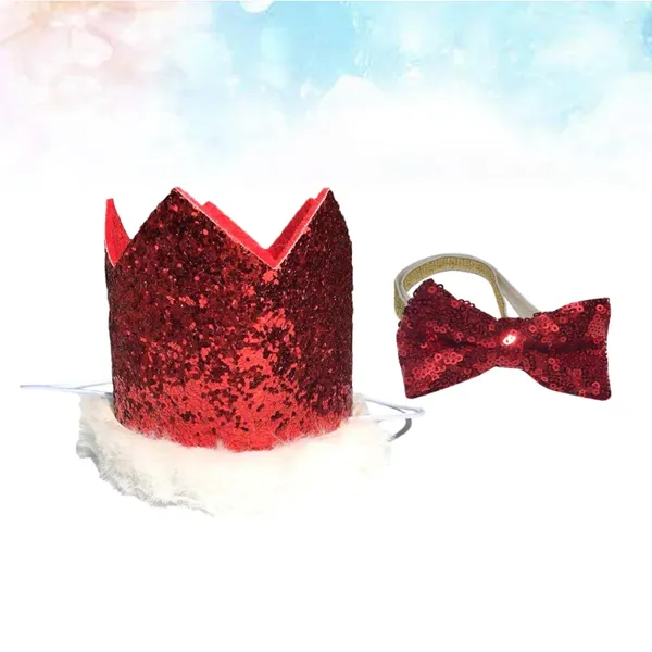 Vêtements pour chiens 2pcs couronne de Noël noeud papillon décoratif chapeau de fête ornement po accessoire (arc et chapeau)