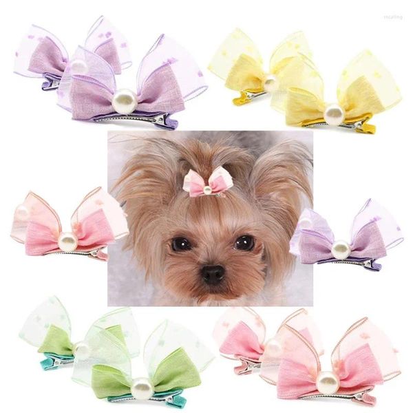 Ropa para perros 2 unids lindos clips para el cabello para mascotas perros pequeños faux perla arcos gato aseo tocado accesorios