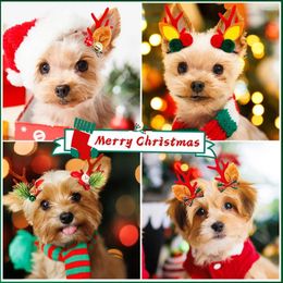 Ropa para perros 2 unids clips para el cabello Navidad Cachorro Arco Headwear Reno Cuerno Aseo Accesorios para mascotas Suministros