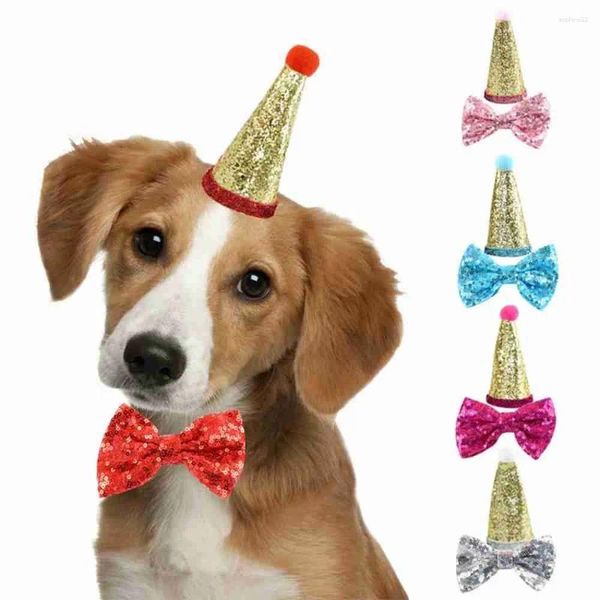 Ropa para perros 2pcs/set Pet Dogs Gabs con Bowknot Cat Birthums Diseño de lentejuelas de lentejuelas Gat de la cabeza